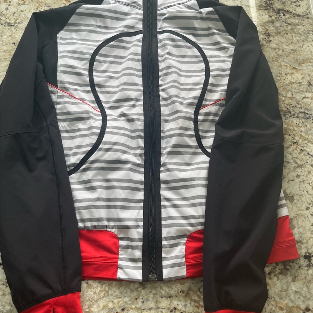 lululemon athletica Black, White & Red Striped Active Jacket